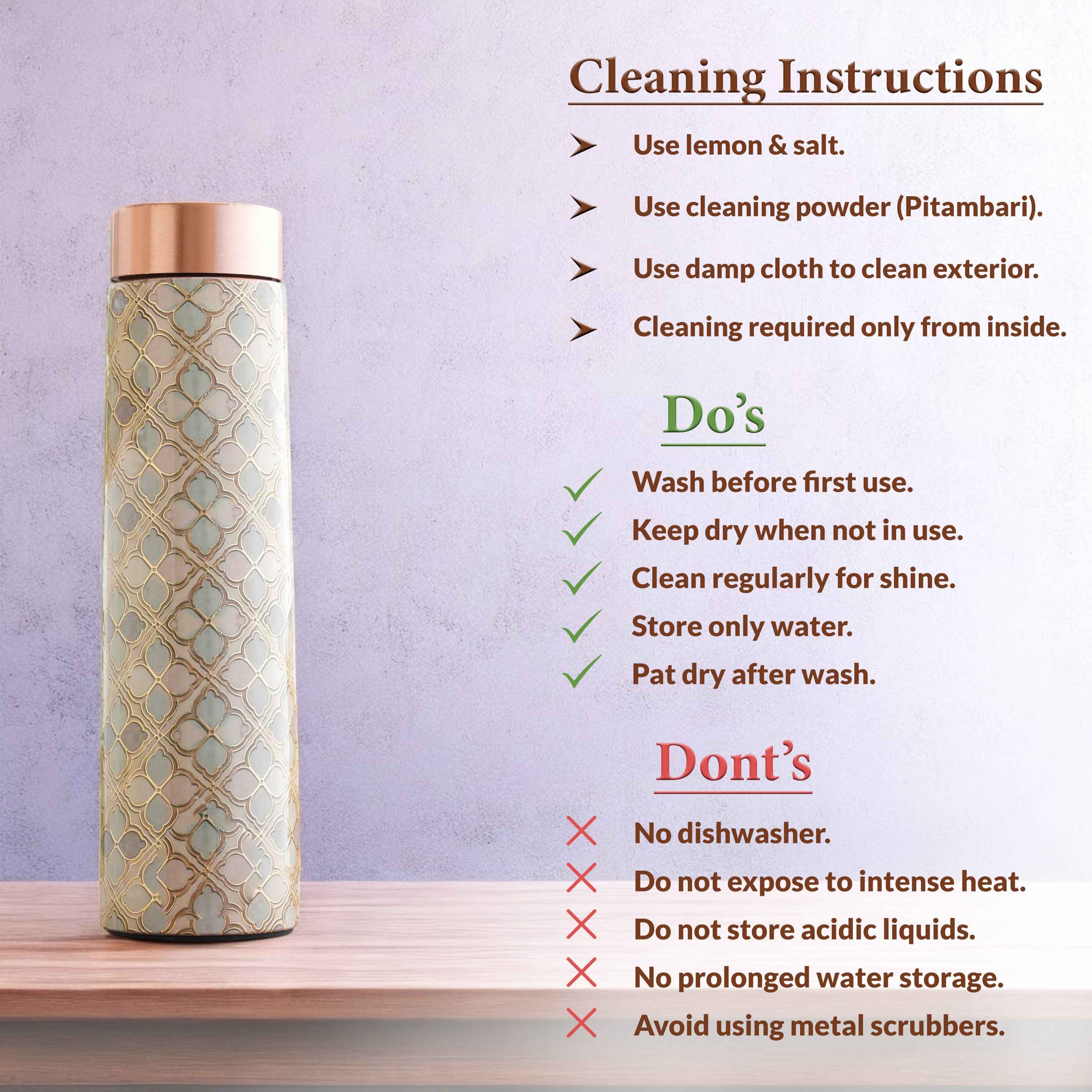 Pure copper water bottle with pyramid shape gold print design blockflower print - 800 ML 127